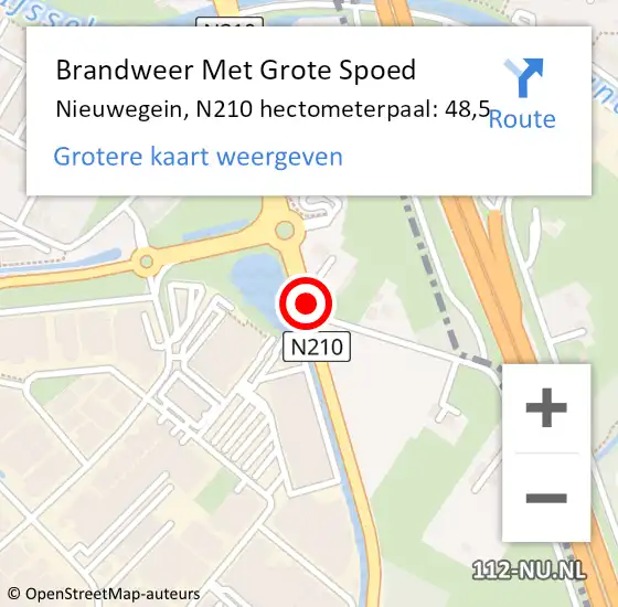 Locatie op kaart van de 112 melding: Brandweer Met Grote Spoed Naar Nieuwegein, N210 hectometerpaal: 48,5 op 30 oktober 2021 15:11