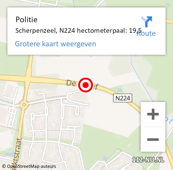 Locatie op kaart van de 112 melding: Politie Scherpenzeel, N224 hectometerpaal: 19,5 op 30 oktober 2021 15:53
