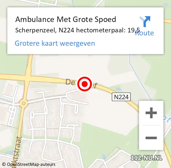 Locatie op kaart van de 112 melding: Ambulance Met Grote Spoed Naar Scherpenzeel, N224 hectometerpaal: 19,5 op 30 oktober 2021 15:53