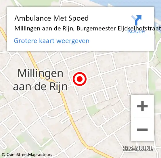 Locatie op kaart van de 112 melding: Ambulance Met Spoed Naar Millingen aan de Rijn, Burgemeester Eijckelhofstraat op 30 oktober 2021 16:14