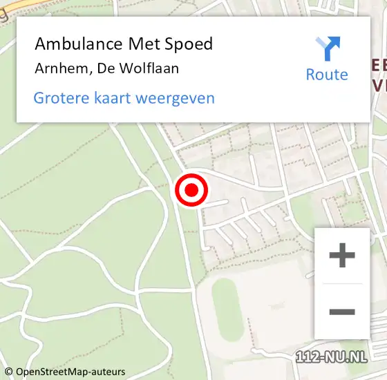 Locatie op kaart van de 112 melding: Ambulance Met Spoed Naar Arnhem, De Wolflaan op 30 oktober 2021 16:35