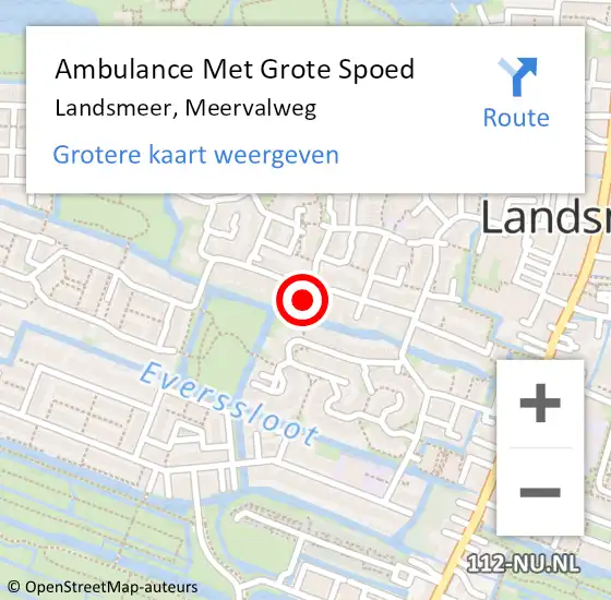 Locatie op kaart van de 112 melding: Ambulance Met Grote Spoed Naar Landsmeer, Meervalweg op 30 oktober 2021 16:39