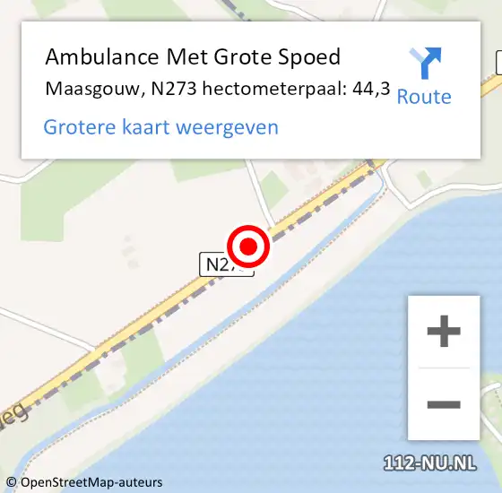 Locatie op kaart van de 112 melding: Ambulance Met Grote Spoed Naar Maasgouw, N273 hectometerpaal: 44,3 op 30 oktober 2021 16:41