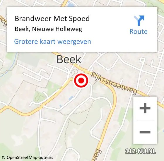 Locatie op kaart van de 112 melding: Brandweer Met Spoed Naar Beek, Nieuwe Holleweg op 30 oktober 2021 17:17