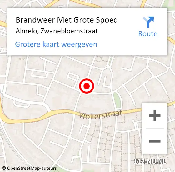 Locatie op kaart van de 112 melding: Brandweer Met Grote Spoed Naar Almelo, Zwanebloemstraat op 30 oktober 2021 17:20