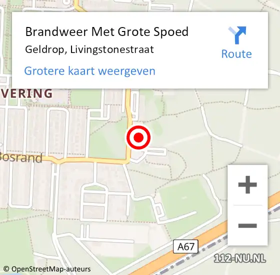 Locatie op kaart van de 112 melding: Brandweer Met Grote Spoed Naar Geldrop, Livingstonestraat op 30 oktober 2021 17:28