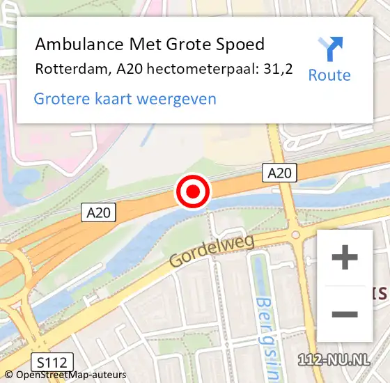 Locatie op kaart van de 112 melding: Ambulance Met Grote Spoed Naar Rotterdam, A20 hectometerpaal: 31,2 op 30 oktober 2021 17:40