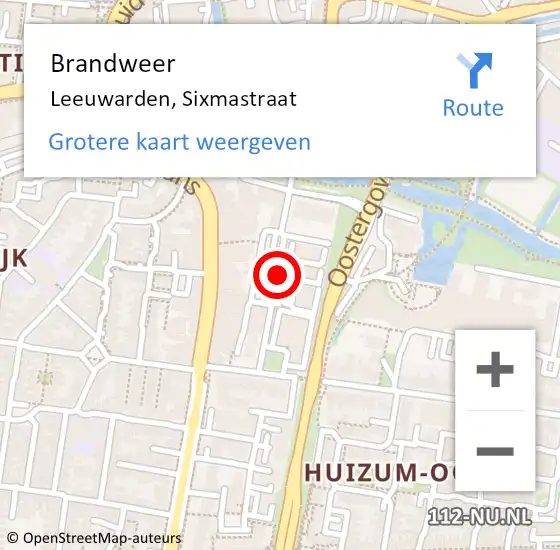 Locatie op kaart van de 112 melding: Brandweer Leeuwarden, Sixmastraat op 30 oktober 2021 17:44