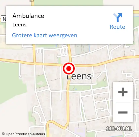 Locatie op kaart van de 112 melding: Ambulance Leens op 30 oktober 2021 17:45