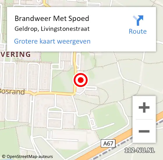 Locatie op kaart van de 112 melding: Brandweer Met Spoed Naar Geldrop, Livingstonestraat op 30 oktober 2021 18:01