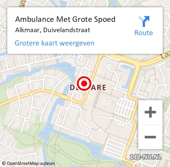 Locatie op kaart van de 112 melding: Ambulance Met Grote Spoed Naar Alkmaar, Duivelandstraat op 30 oktober 2021 18:03