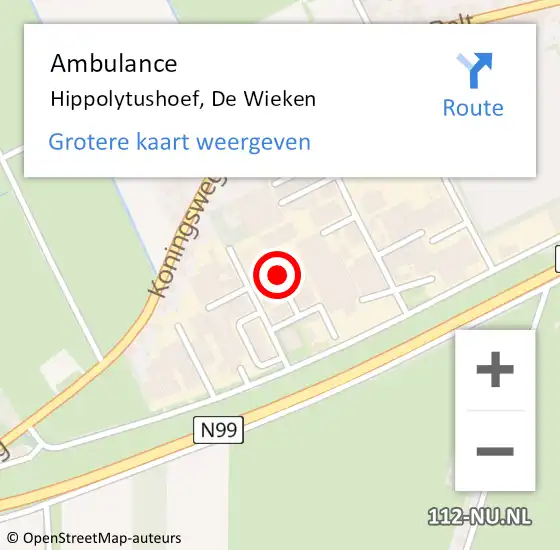 Locatie op kaart van de 112 melding: Ambulance Hippolytushoef, De Wieken op 30 oktober 2021 19:06