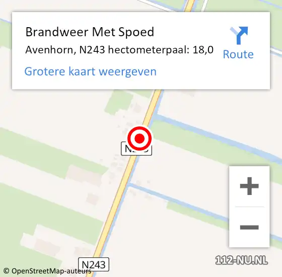 Locatie op kaart van de 112 melding: Brandweer Met Spoed Naar Avenhorn, N243 hectometerpaal: 18,1 op 6 oktober 2013 14:32