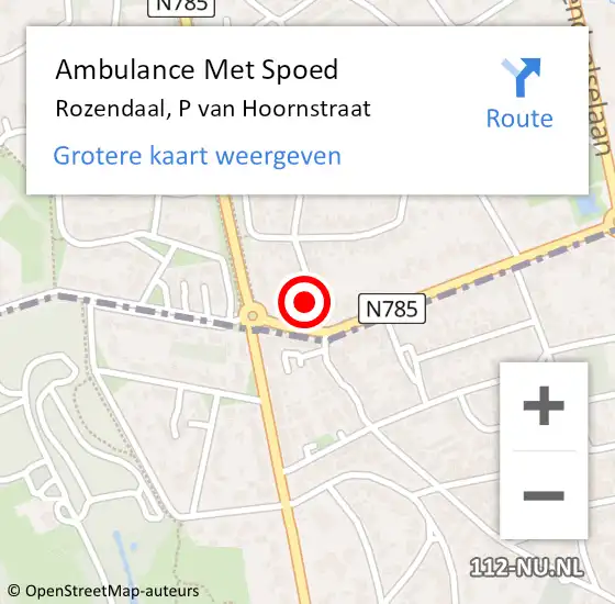 Locatie op kaart van de 112 melding: Ambulance Met Spoed Naar Rozendaal, P van Hoornstraat op 27 juni 2014 17:03