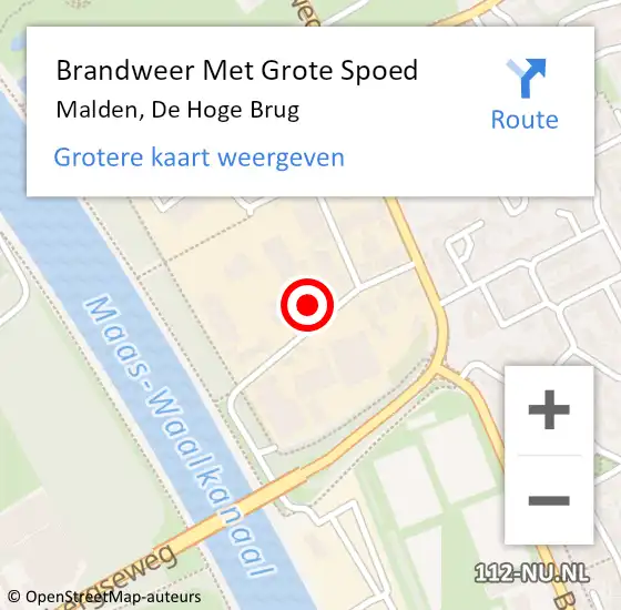 Locatie op kaart van de 112 melding: Brandweer Met Grote Spoed Naar Malden, De Hoge Brug op 30 oktober 2021 19:56