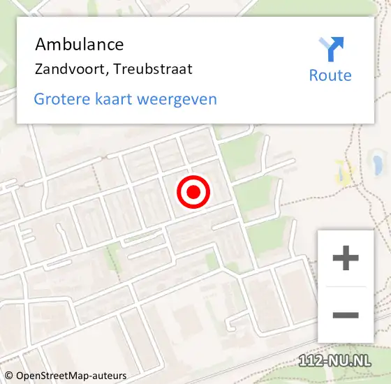 Locatie op kaart van de 112 melding: Ambulance Zandvoort, Treubstraat op 30 oktober 2021 20:15