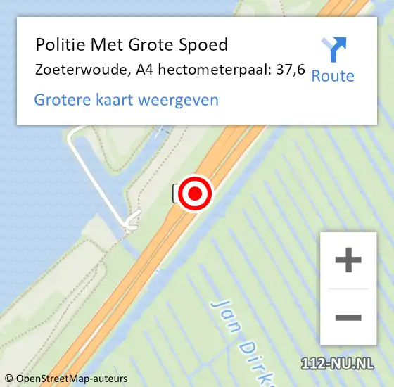 Locatie op kaart van de 112 melding: Politie Met Grote Spoed Naar Zoeterwoude, A4 hectometerpaal: 37,6 op 30 oktober 2021 20:23