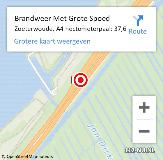 Locatie op kaart van de 112 melding: Brandweer Met Grote Spoed Naar Zoeterwoude, A4 hectometerpaal: 37,6 op 30 oktober 2021 20:23