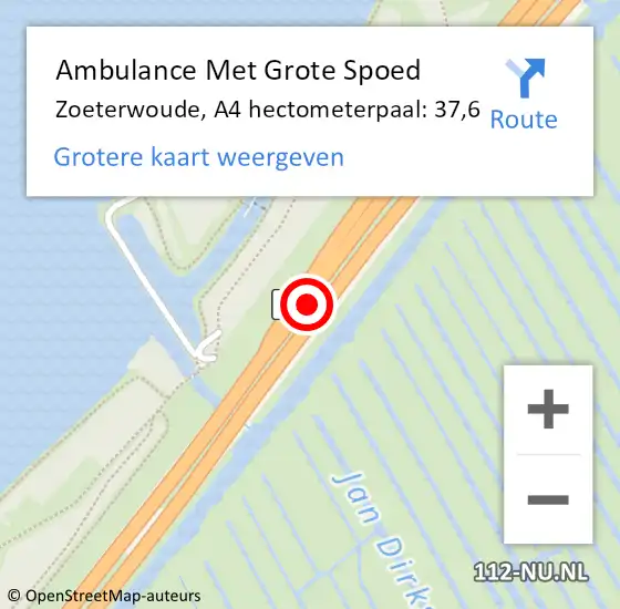 Locatie op kaart van de 112 melding: Ambulance Met Grote Spoed Naar Zoeterwoude, A4 hectometerpaal: 37,6 op 30 oktober 2021 20:27