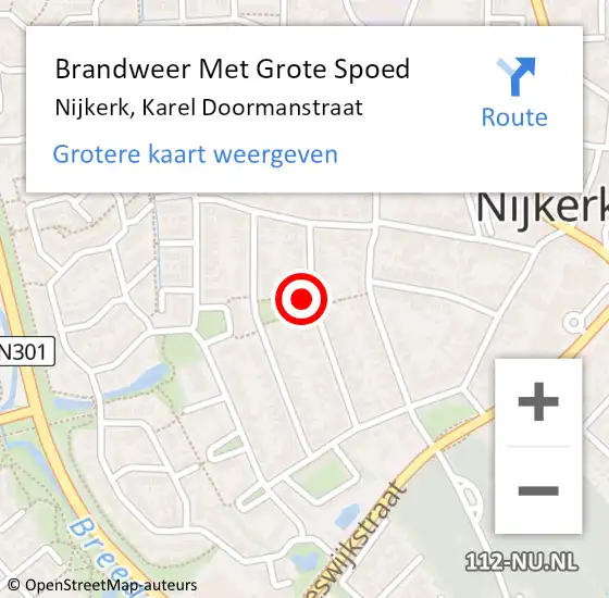 Locatie op kaart van de 112 melding: Brandweer Met Grote Spoed Naar Nijkerk, Karel Doormanstraat op 30 oktober 2021 20:53