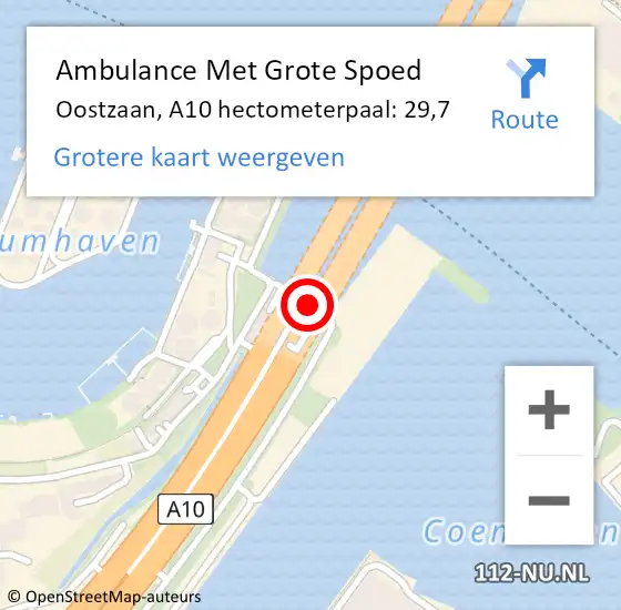 Locatie op kaart van de 112 melding: Ambulance Met Grote Spoed Naar Amsterdam, A10 hectometerpaal: 29,7 op 30 oktober 2021 21:01