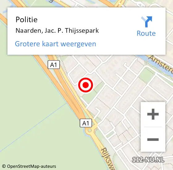 Locatie op kaart van de 112 melding: Politie Naarden, Jac. P. Thijssepark op 30 oktober 2021 21:08