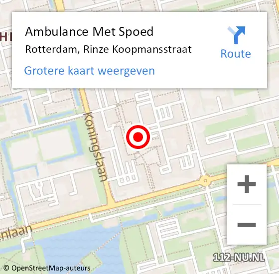 Locatie op kaart van de 112 melding: Ambulance Met Spoed Naar Rotterdam, Rinze Koopmansstraat op 30 oktober 2021 21:09