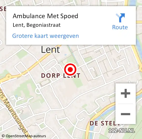 Locatie op kaart van de 112 melding: Ambulance Met Spoed Naar Lent, Begoniastraat op 30 oktober 2021 21:29