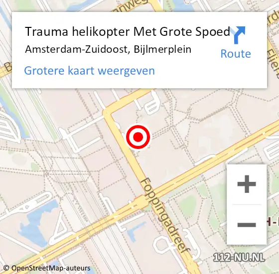 Locatie op kaart van de 112 melding: Trauma helikopter Met Grote Spoed Naar Amsterdam-Zuidoost, Bijlmerplein op 30 oktober 2021 22:30