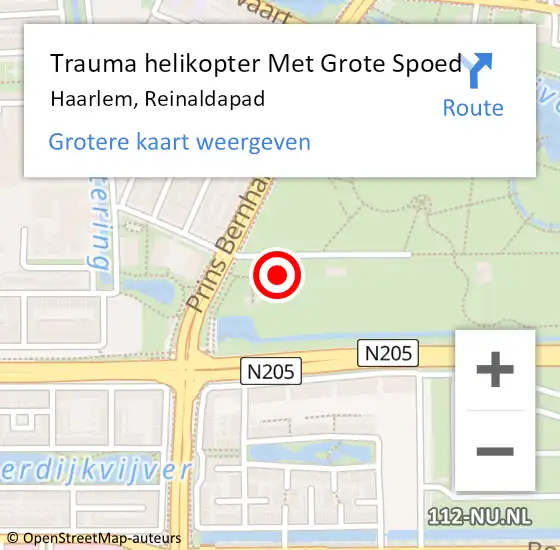 Locatie op kaart van de 112 melding: Trauma helikopter Met Grote Spoed Naar Haarlem, Reinaldapad op 30 oktober 2021 23:48