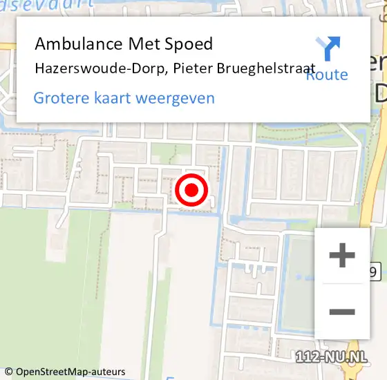 Locatie op kaart van de 112 melding: Ambulance Met Spoed Naar Hazerswoude-Dorp, Pieter Brueghelstraat op 30 oktober 2021 23:52