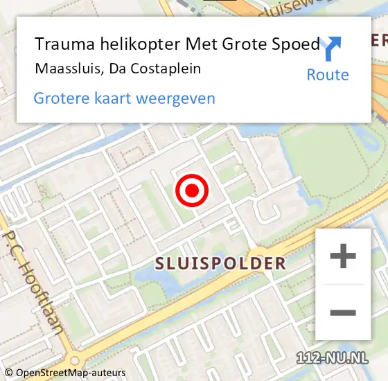 Locatie op kaart van de 112 melding: Trauma helikopter Met Grote Spoed Naar Maassluis, Da Costaplein op 31 oktober 2021 00:30