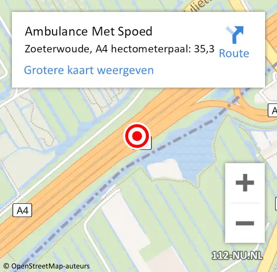 Locatie op kaart van de 112 melding: Ambulance Met Spoed Naar Zoeterwoude, A4 hectometerpaal: 35,3 op 31 oktober 2021 01:00