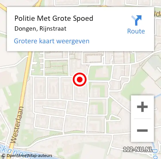 Locatie op kaart van de 112 melding: Politie Met Grote Spoed Naar Dongen, Rijnstraat op 31 oktober 2021 01:03