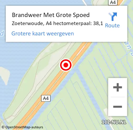 Locatie op kaart van de 112 melding: Brandweer Met Grote Spoed Naar Zoeterwoude, A4 hectometerpaal: 38,1 op 31 oktober 2021 01:08