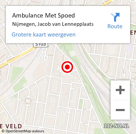 Locatie op kaart van de 112 melding: Ambulance Met Spoed Naar Nijmegen, Jacob van Lennepplaats op 31 oktober 2021 01:45