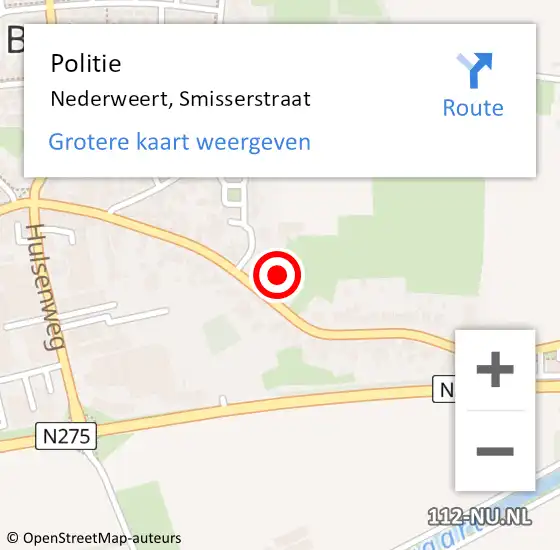 Locatie op kaart van de 112 melding: Politie Nederweert, Smisserstraat op 31 oktober 2021 02:44