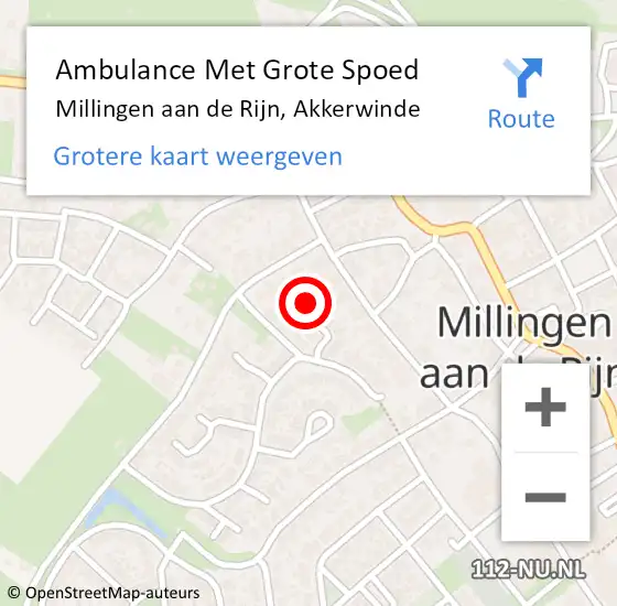 Locatie op kaart van de 112 melding: Ambulance Met Grote Spoed Naar Millingen aan de Rijn, Akkerwinde op 31 oktober 2021 03:10