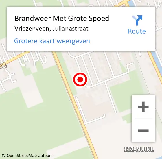 Locatie op kaart van de 112 melding: Brandweer Met Grote Spoed Naar Vriezenveen, Julianastraat op 31 oktober 2021 03:46