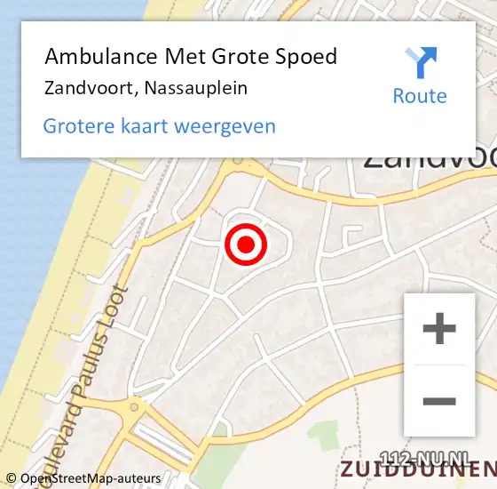 Locatie op kaart van de 112 melding: Ambulance Met Grote Spoed Naar Zandvoort, Nassauplein op 31 oktober 2021 09:34