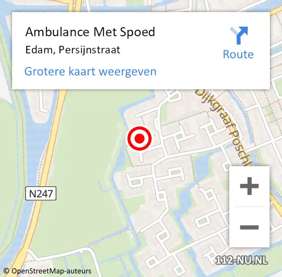 Locatie op kaart van de 112 melding: Ambulance Met Spoed Naar Edam, Persijnstraat op 31 oktober 2021 09:40