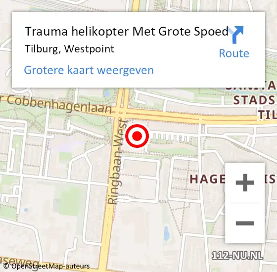 Locatie op kaart van de 112 melding: Trauma helikopter Met Grote Spoed Naar Tilburg, Westpoint op 31 oktober 2021 09:58