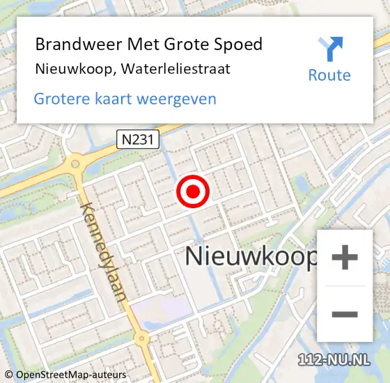 Locatie op kaart van de 112 melding: Brandweer Met Grote Spoed Naar Nieuwkoop, Waterleliestraat op 31 oktober 2021 10:01