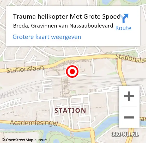 Locatie op kaart van de 112 melding: Trauma helikopter Met Grote Spoed Naar Breda, Gravinnen van Nassauboulevard op 31 oktober 2021 10:08