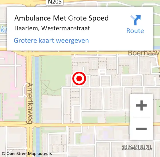 Locatie op kaart van de 112 melding: Ambulance Met Grote Spoed Naar Haarlem, Westermanstraat op 31 oktober 2021 10:31