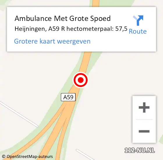 Locatie op kaart van de 112 melding: Ambulance Met Grote Spoed Naar Heijningen, A59 R hectometerpaal: 57,4 op 27 juni 2014 18:12