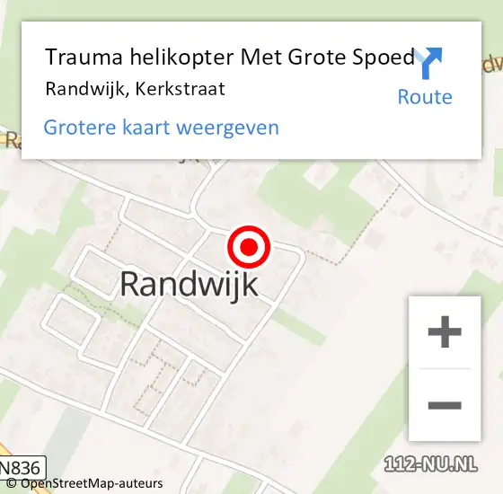 Locatie op kaart van de 112 melding: Trauma helikopter Met Grote Spoed Naar Randwijk, Kerkstraat op 31 oktober 2021 11:32