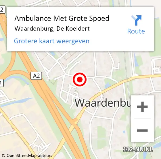 Locatie op kaart van de 112 melding: Ambulance Met Grote Spoed Naar Waardenburg, De Koeldert op 31 oktober 2021 11:42