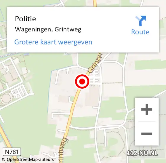 Locatie op kaart van de 112 melding: Politie Wageningen, Grintweg op 27 juni 2014 18:29