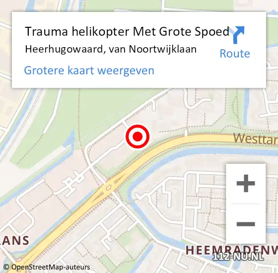 Locatie op kaart van de 112 melding: Trauma helikopter Met Grote Spoed Naar Heerhugowaard, van Noortwijklaan op 31 oktober 2021 12:58